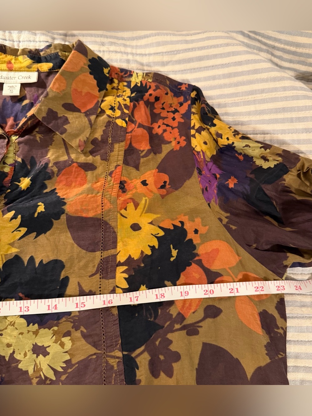 Coldwater Creek Cotton and Silk Blend Earth Tone Floral Button Up Tunic Women XL - Picture 9 of 13